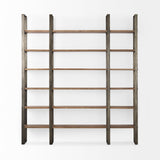 Taunton Medium Brown Wood W/ Antique Nickel Metal Frame 6 Tier Shelving Unit by Mercana at Eve Furniture
