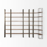 Taunton Medium Brown Wood W/ Antique Nickel Metal Frame 6 Tier Shelving Unit by Mercana at Eve Furniture