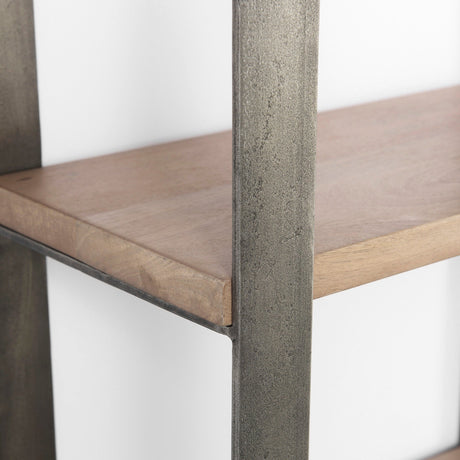Taunton Medium Brown Wood W/ Antique Nickel Metal Frame 6 Tier Shelving Unit by Mercana at Eve Furniture