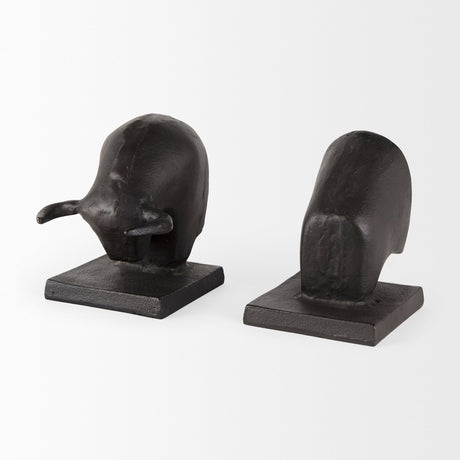Tauro III (Set of 2) Black Cast Aluminum Raging Bull Bookends by Mercana at Eve Furniture