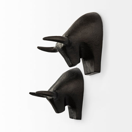 Tauro IV (Set of 2) Black Cast Aluminum Raging Bull Wall Decor by Mercana at Eve Furniture