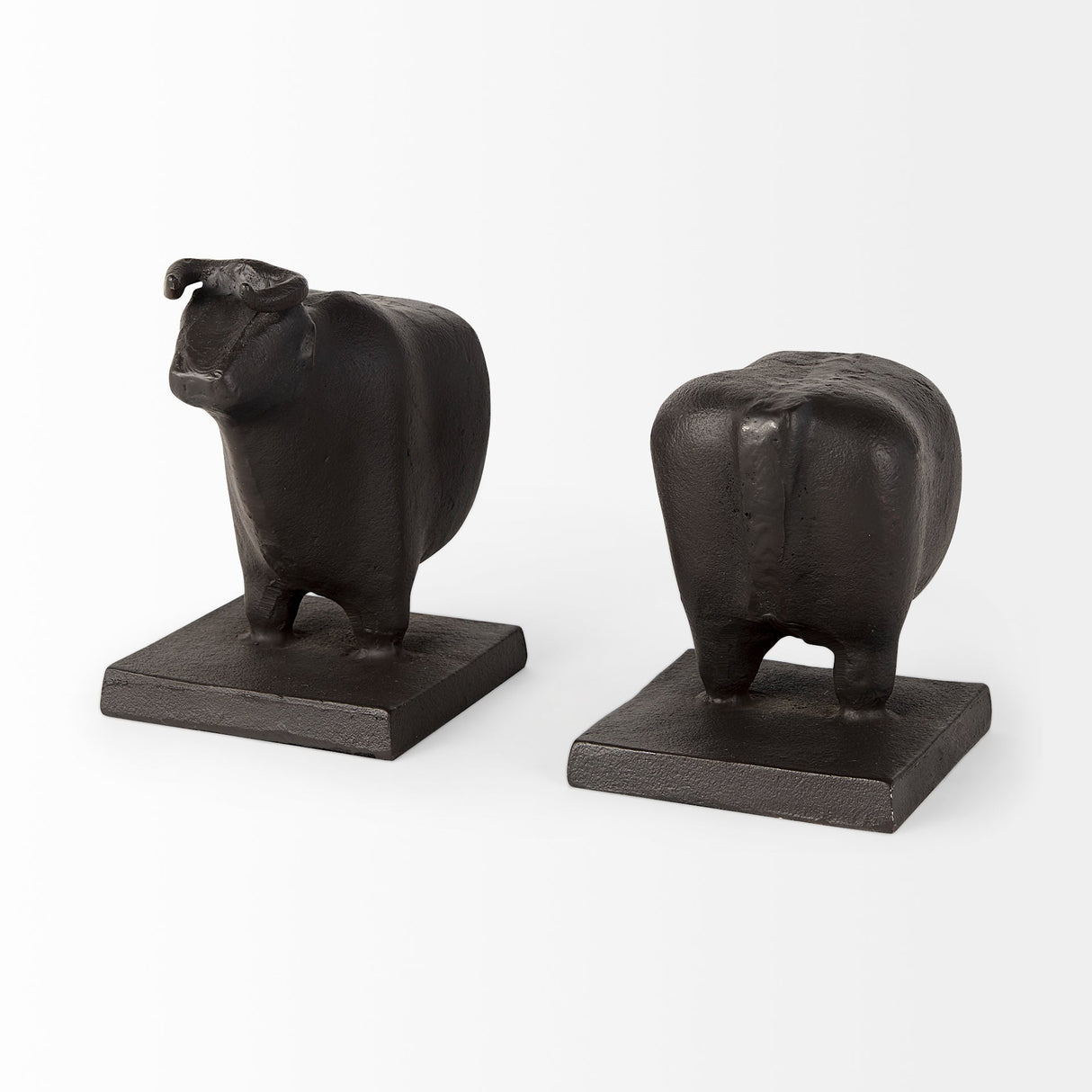 Taurus III (Set of 2) 9L x 4W Black Cast Aluminum Bull Bookends by Mercana at Eve Furniture