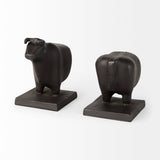 Taurus III (Set of 2) 9L x 4W Black Cast Aluminum Bull Bookends by Mercana at Eve Furniture