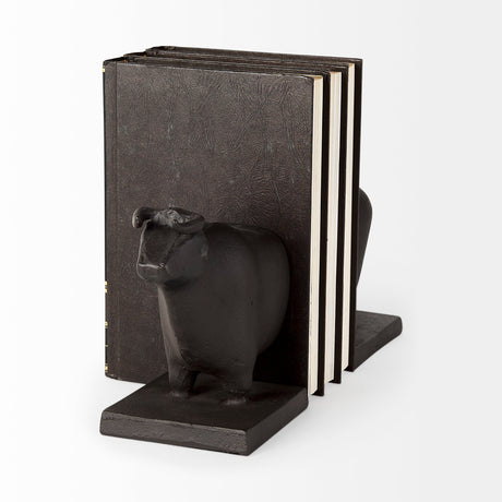 Taurus III (Set of 2) Black Cast Aluminum Bull Bookends by Mercana at Eve Furniture