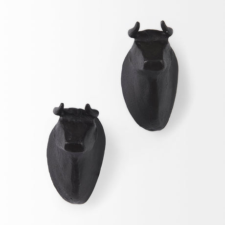 Taurus IV (Set of 2) Black Cast Aluminum Bull Wall Decor by Mercana at Eve Furniture