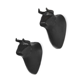 Taurus IV (Set of 2) Black Cast Aluminum Bull Wall Decor by Mercana at Eve Furniture