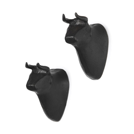 Taurus IV (Set of 2) Black Cast Aluminum Bull Wall Decor by Mercana at Eve Furniture