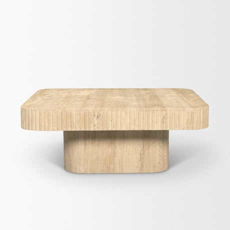 Tavora Ribbed Square Travertine Coffee Table by Mercana at Eve Furniture