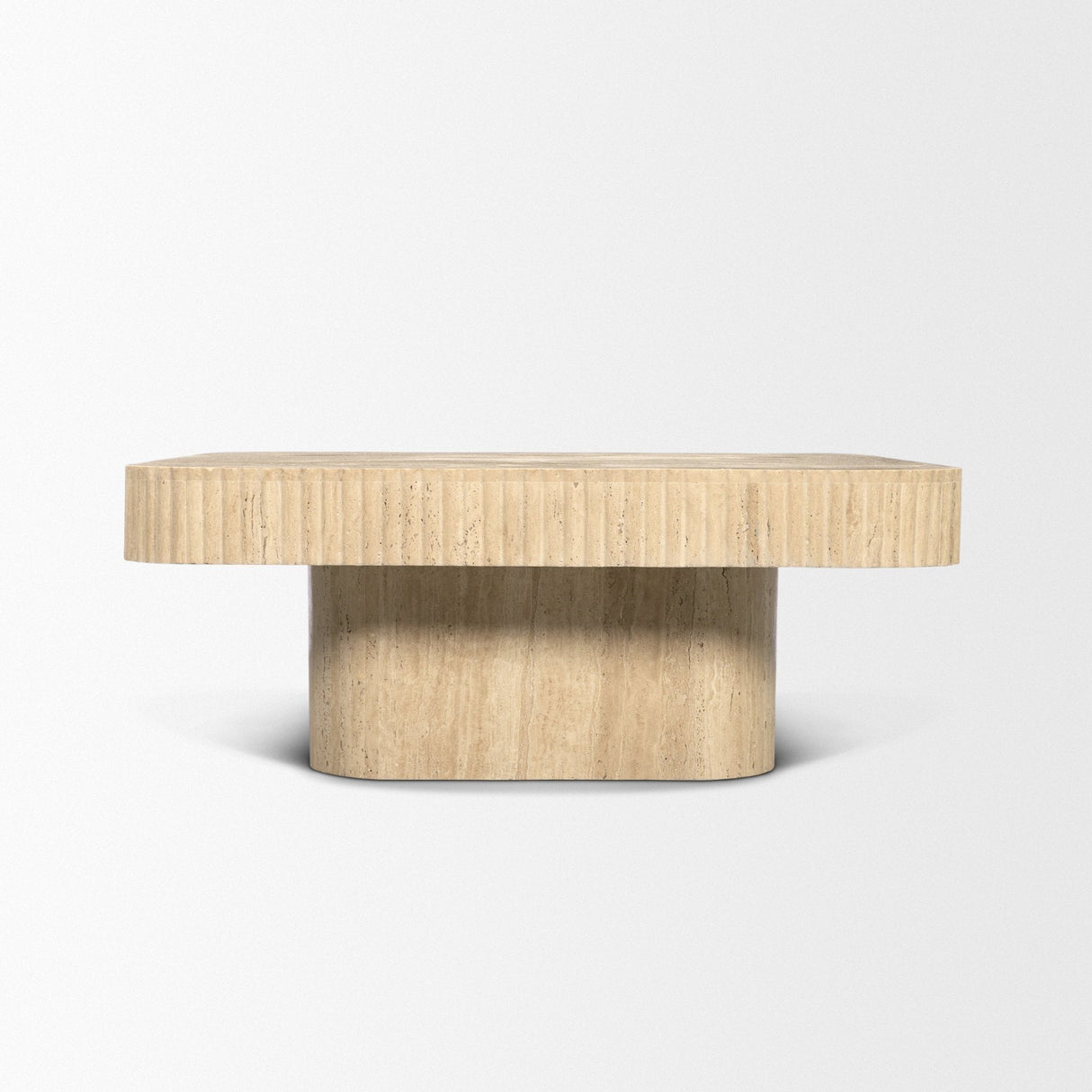 Tavora Ribbed Square Travertine Coffee Table by Mercana at Eve Furniture