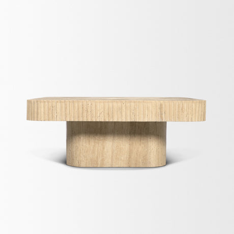 Tavora Ribbed Square Travertine Coffee Table by Mercana at Eve Furniture