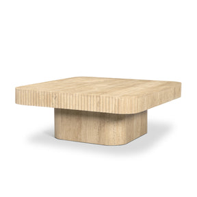 Tavora Ribbed Square Travertine Coffee Table by Mercana at Eve Furniture