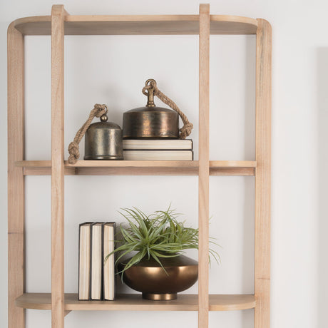 Taylin Light Brown Solid Wood Open Bookshelf by Mercana at Eve Furniture