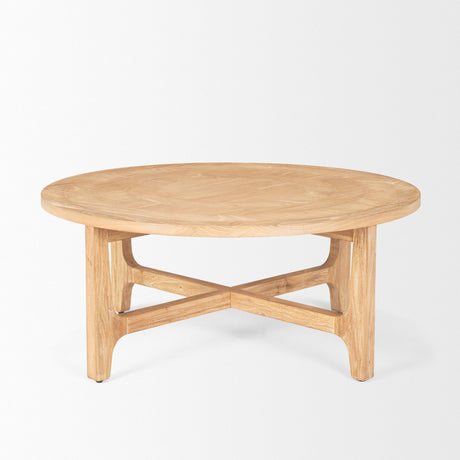 Taylin Light Brown Wood Round Coffee Table by Mercana at Eve Furniture