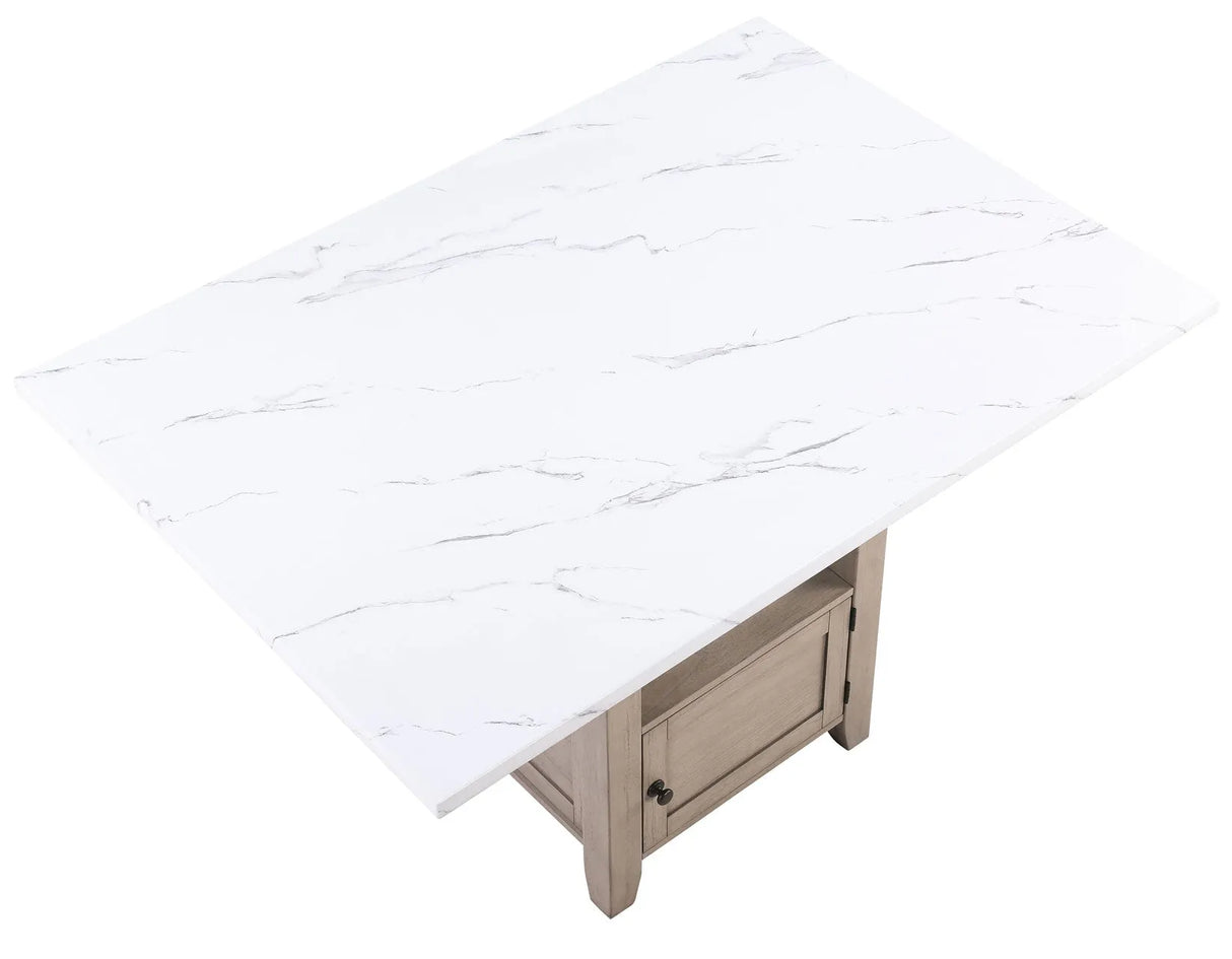 Taylor Tan Faux Marble Top 60″ Storage Counter Height Table by Steve Silver at Eve Furniture