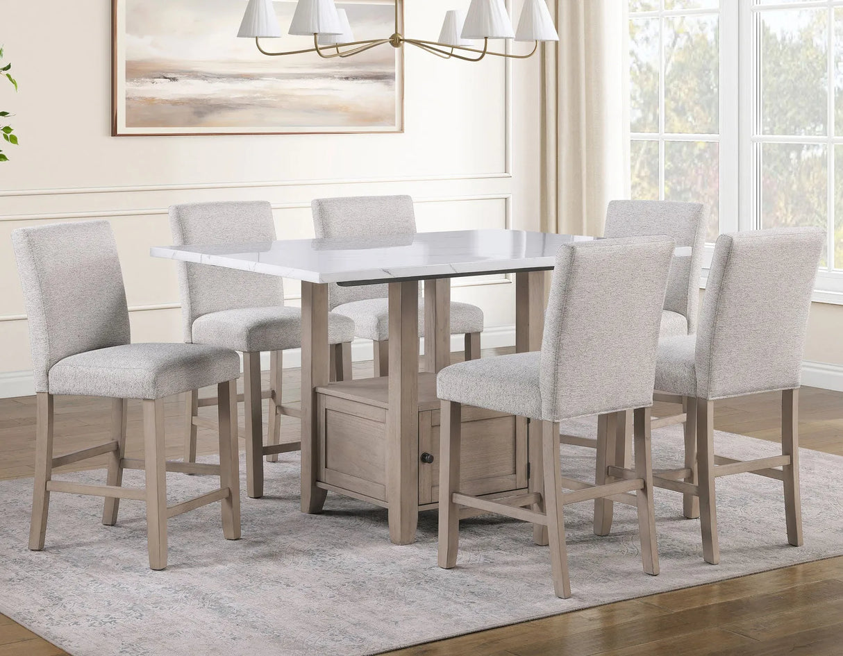 Taylor Tan Faux Marble Top 60″ Storage Counter Height Table by Steve Silver at Eve Furniture
