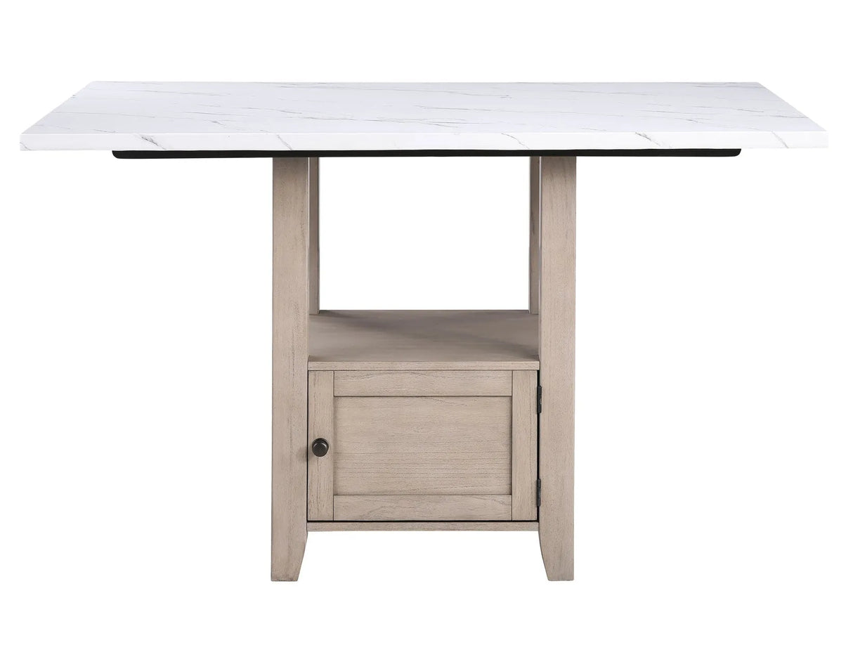 Taylor Tan Faux Marble Top 60″ Storage Counter Height Table by Steve Silver at Eve Furniture