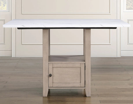 Taylor Tan Faux Marble Top 60″ Storage Counter Height Table by Steve Silver at Eve Furniture
