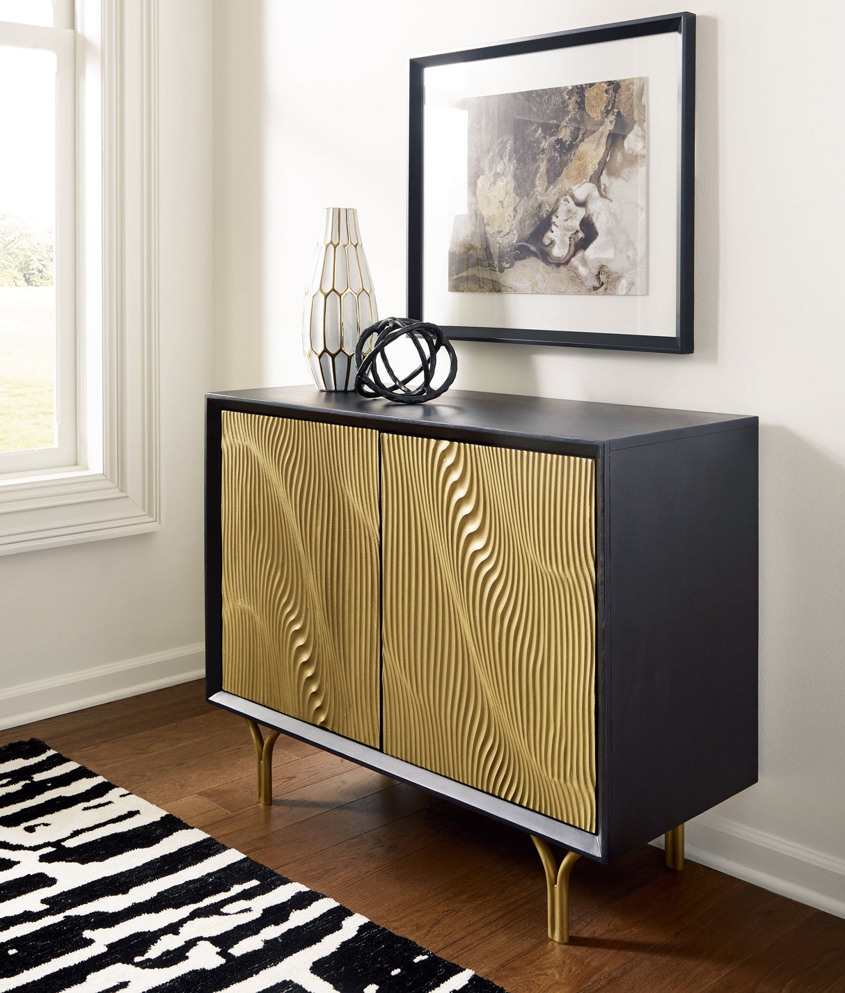 Tayner Black/Gold Finish Accent Cabinet