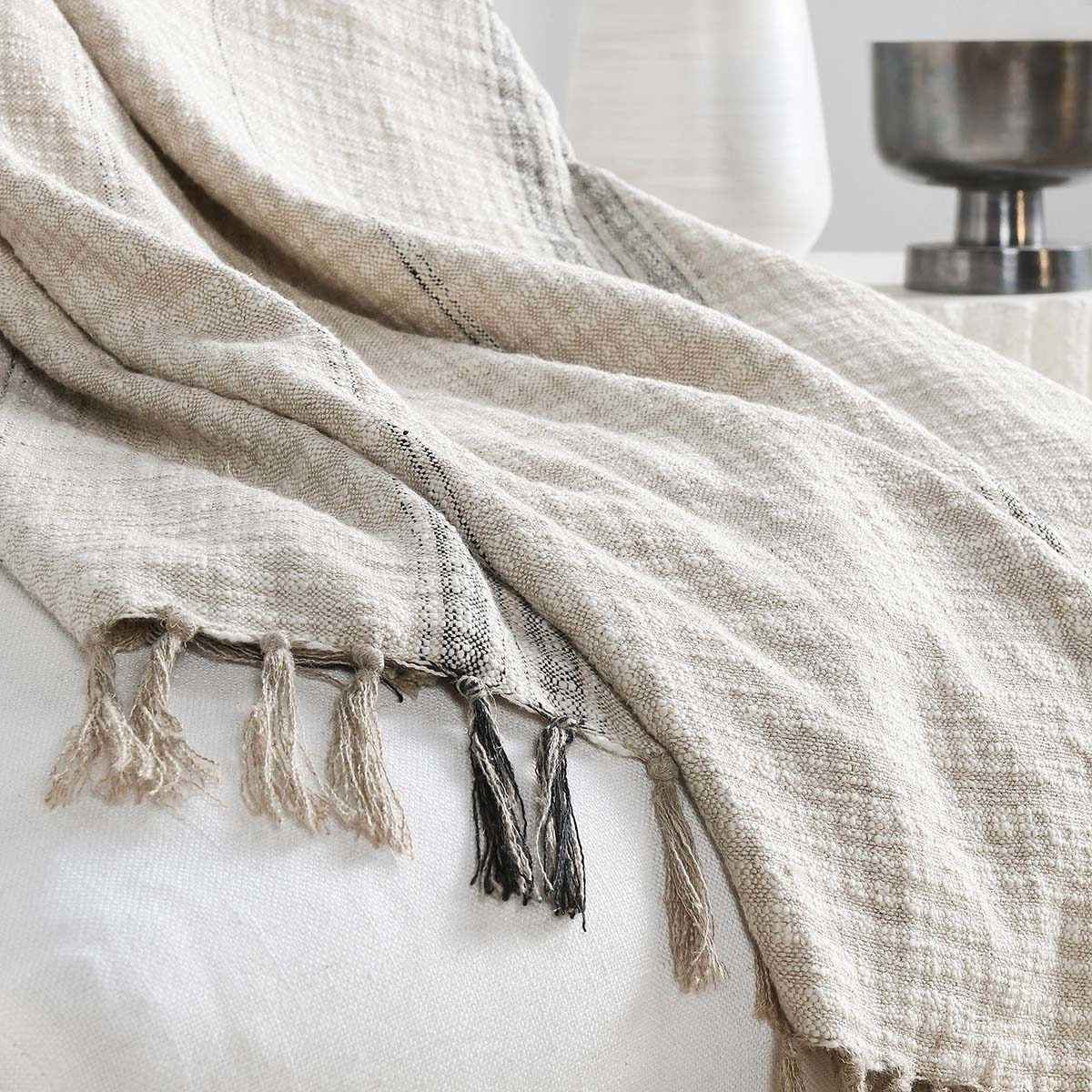 TC Ria Natural/Black Throw 50x70 by Classic Home at Eve Furniture