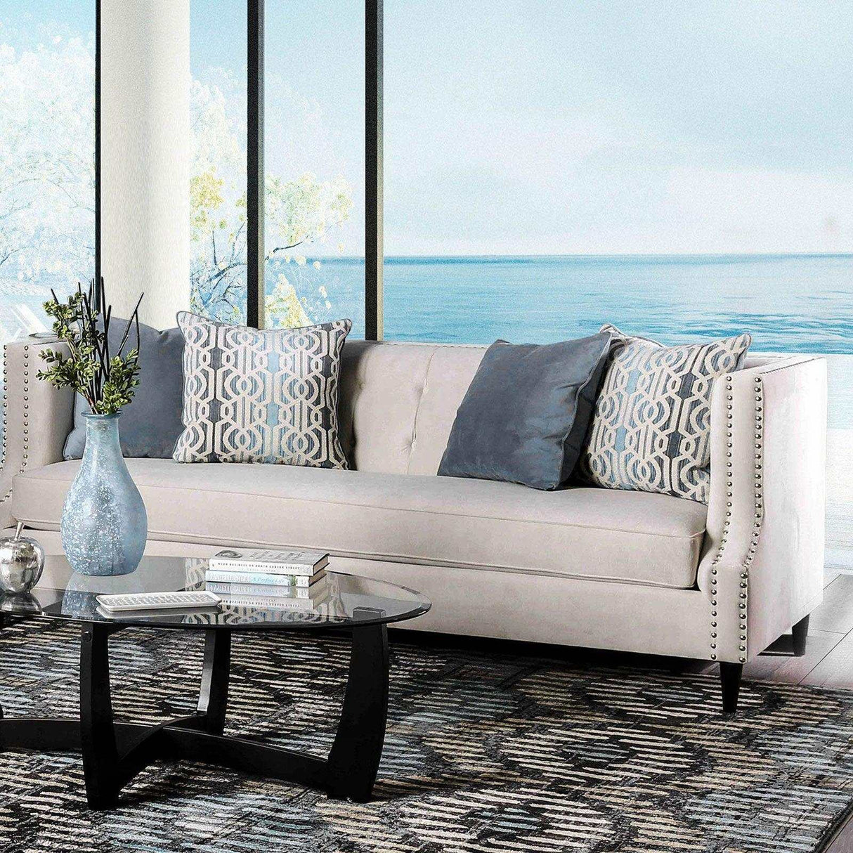 Tegan Beige Stationary Sofa & Loveseat by Furniture of America at Eve Furniture