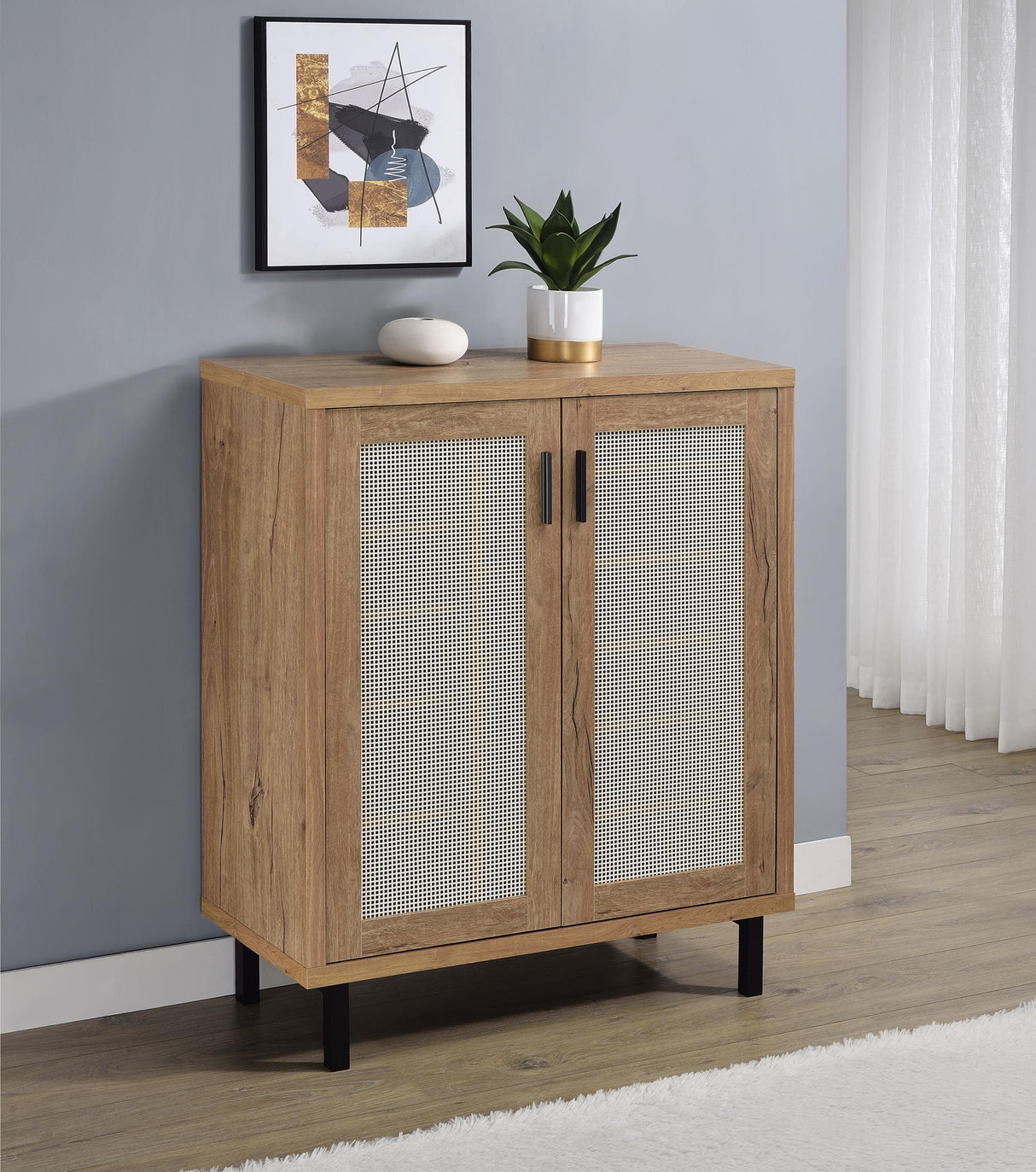 Teller Natural Oak 2-Door Shoe Storage Cabinet by Coaster at Eve Furniture