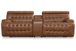 Temmpton Chocolate 3-Piece Power Reclining Sectional Loveseat with Console by Ashley at Eve Furniture