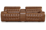 Temmpton Chocolate 3-Piece Power Reclining Sectional Loveseat with Console by Ashley at Eve Furniture
