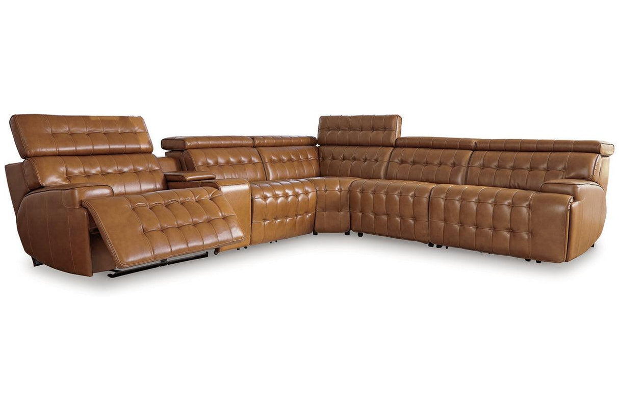 Temmpton Chocolate 6-Piece Power Reclining Modular Sectional by Ashley at Eve Furniture