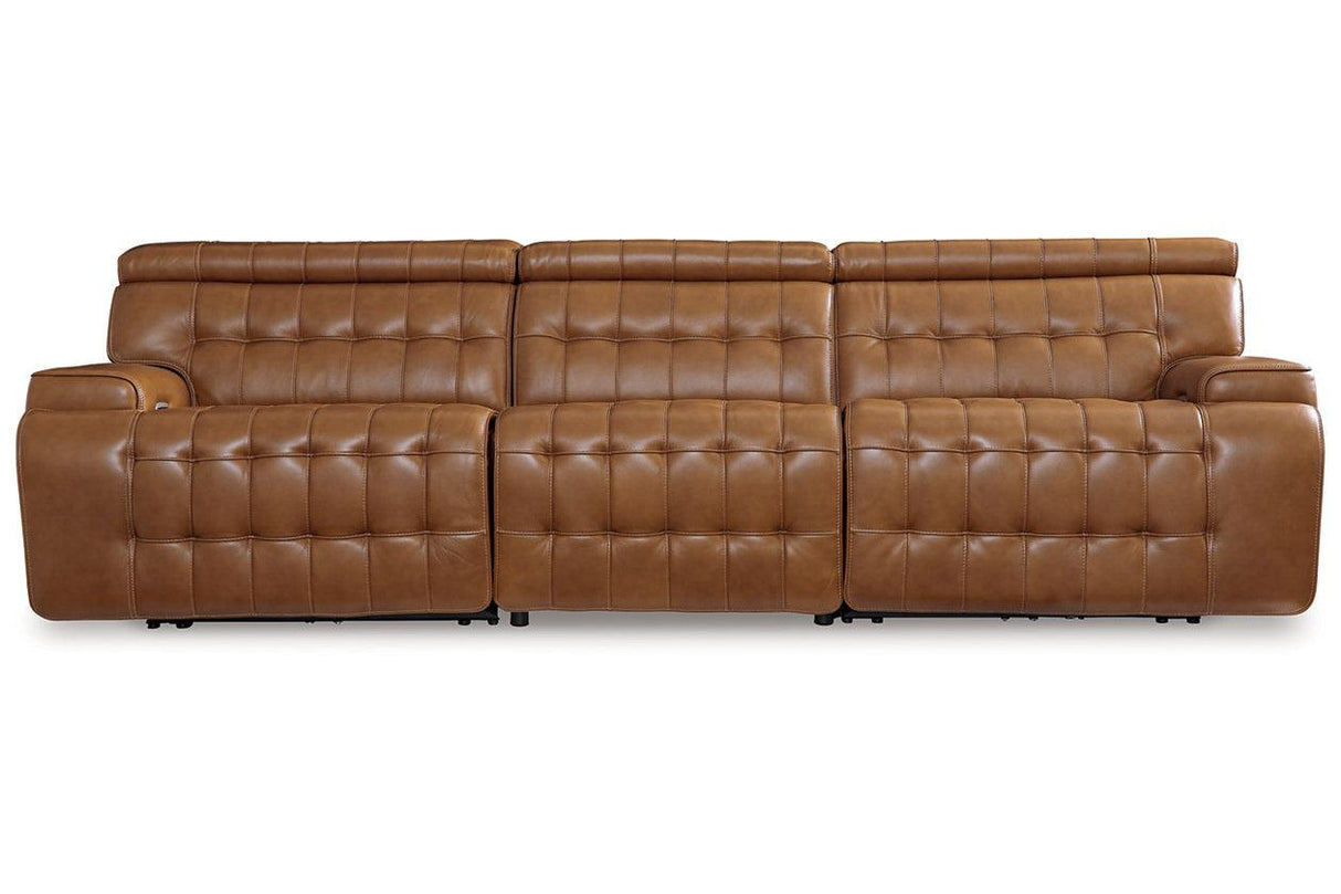 Temmpton Chocolate Dual Power Leather Reclining Modular Sofa by Ashley at Eve Furniture