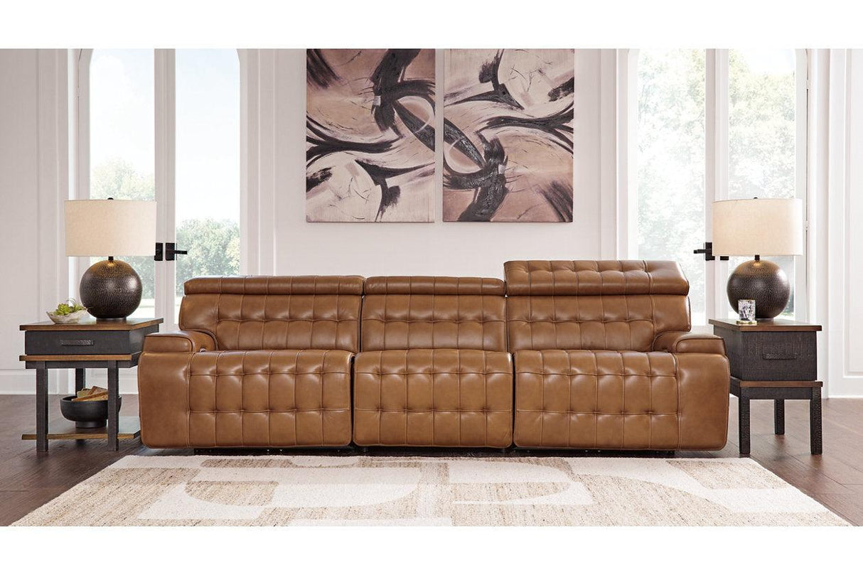 Temmpton Chocolate Dual Power Leather Reclining Modular Sofa by Ashley at Eve Furniture