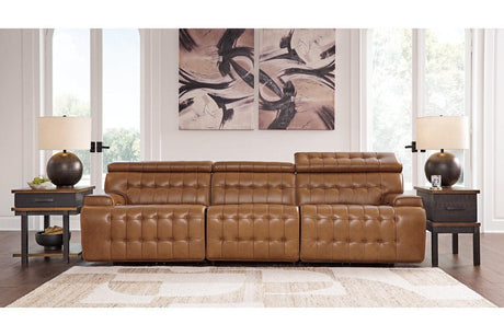 Temmpton Chocolate Dual Power Leather Reclining Modular Sofa by Ashley at Eve Furniture