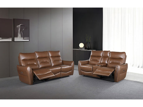 Terentius Caramel Brown Leather Match Reclining Living Room Set by Furniture of America at Eve Furniture