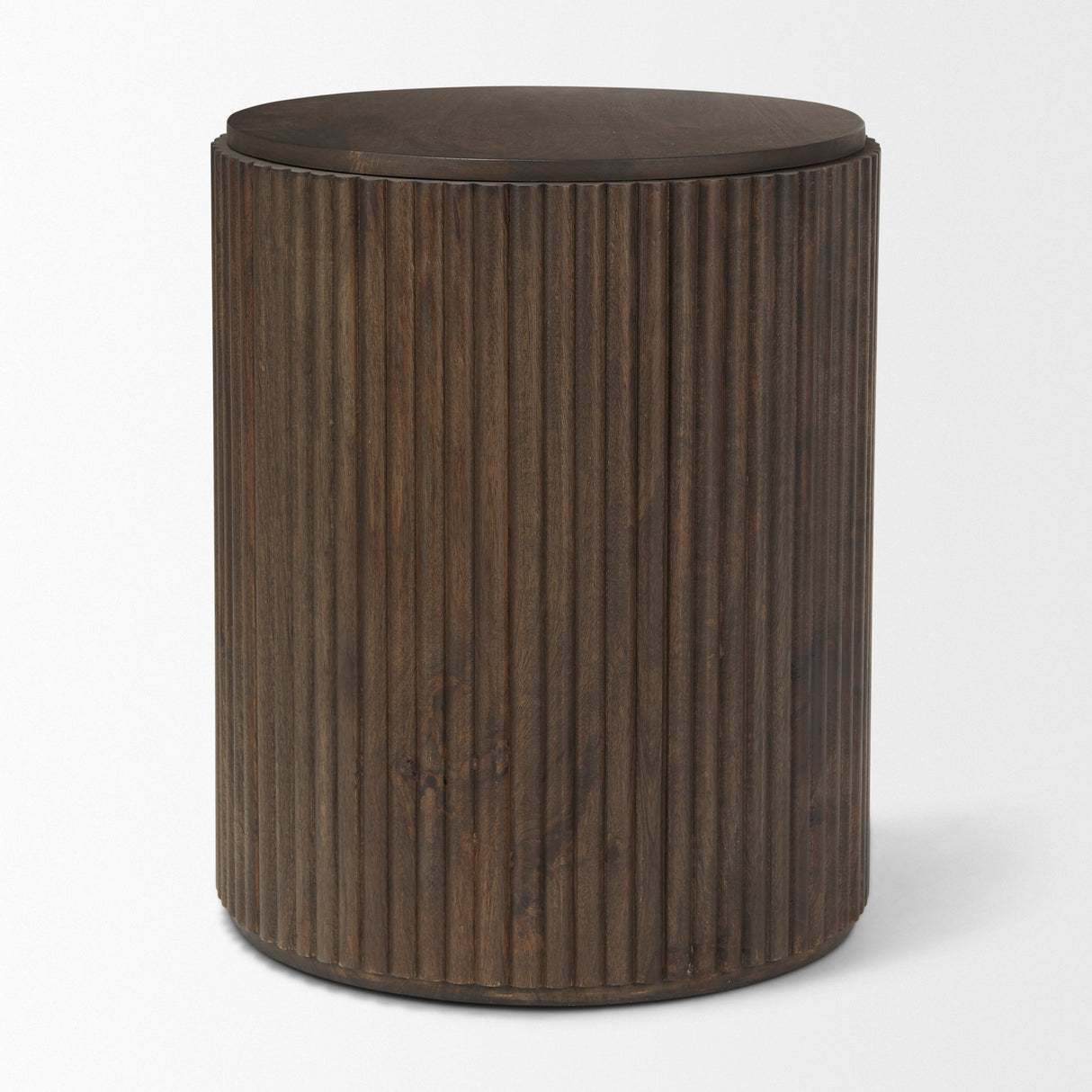 Terra 18L x 18W x 22H Dark Brown Wood Fluted Round Side Table by Mercana at Eve Furniture