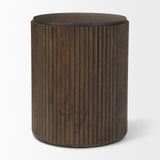 Terra 18L x 18W x 22H Dark Brown Wood Fluted Round Side Table by Mercana at Eve Furniture