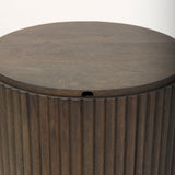 Terra 18L x 18W x 22H Dark Brown Wood Fluted Round Side Table by Mercana at Eve Furniture
