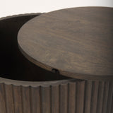 Terra 18L x 18W x 22H Dark Brown Wood Fluted Round Side Table by Mercana at Eve Furniture