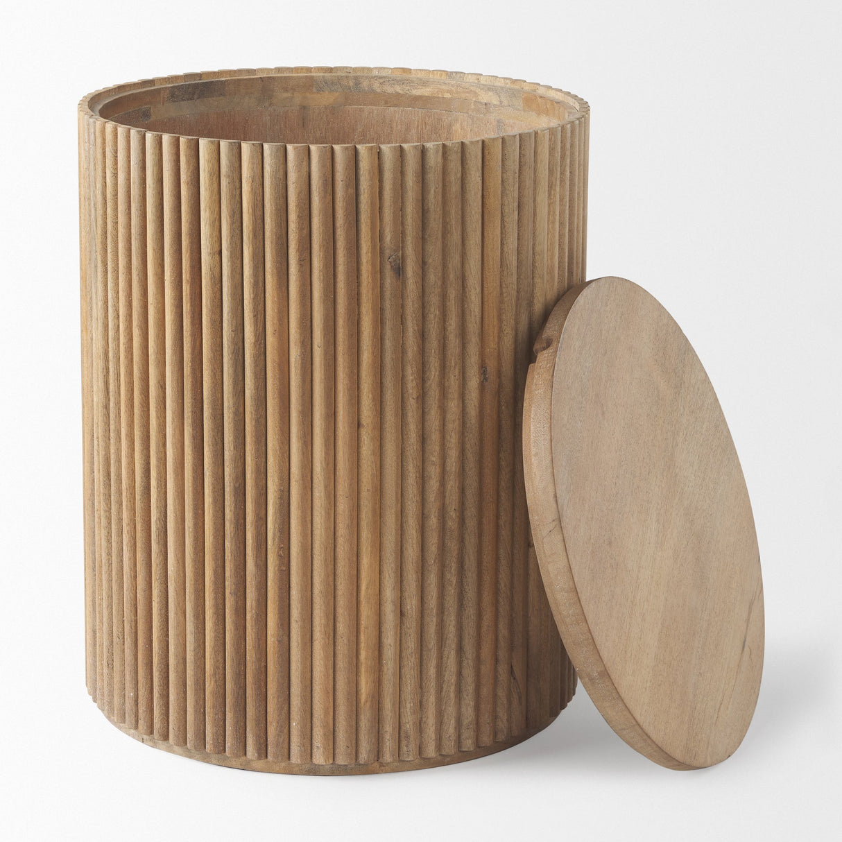 Terra 18L x 18W x 22H Light Brown Wood Fluted Round Side Table by Mercana at Eve Furniture
