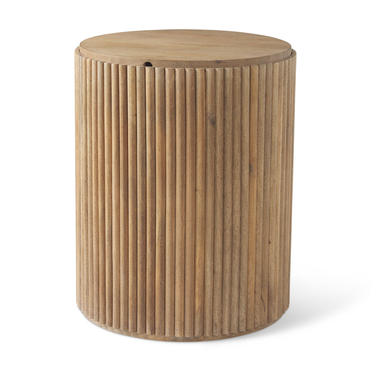 Terra 18L x 18W x 22H Light Brown Wood Fluted Round Side Table by Mercana at Eve Furniture