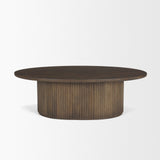 Terra 48L x 28W x 15H Dark Brown Wood Oval Fluted Coffee Table by Mercana at Eve Furniture
