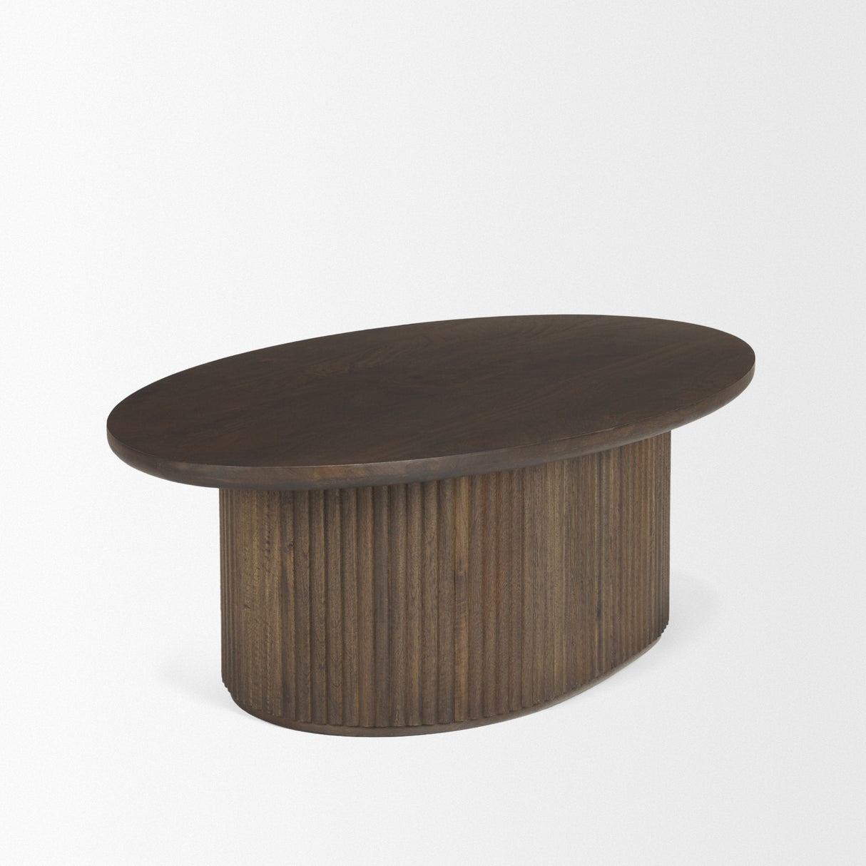 Terra 48L x 28W x 15H Dark Brown Wood Oval Fluted Coffee Table by Mercana at Eve Furniture