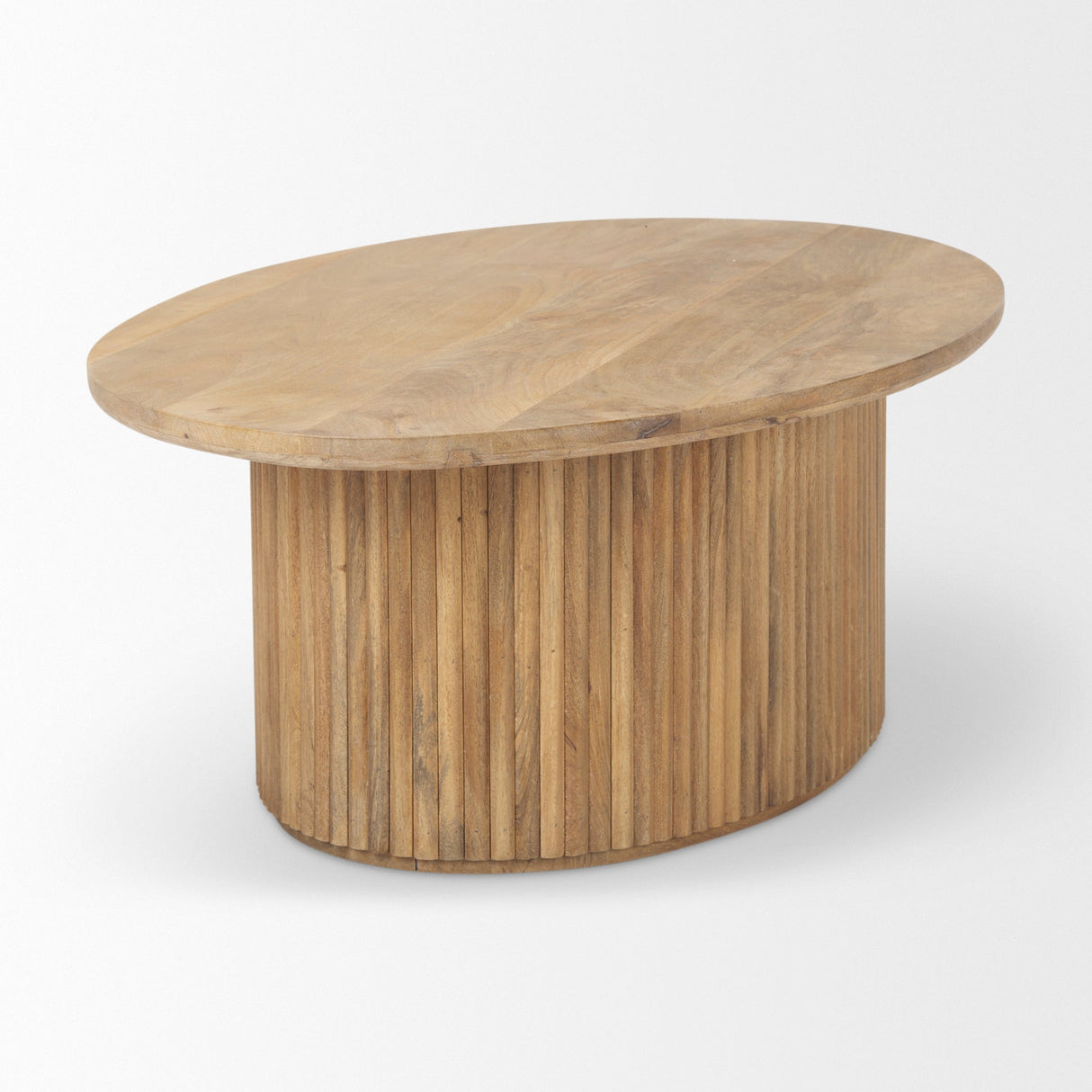 Terra 48L x 28W x 15H Light Brown Wood Oval Fluted Coffee Table by Mercana at Eve Furniture