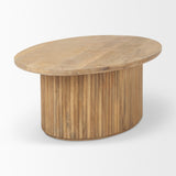 Terra 48L x 28W x 15H Light Brown Wood Oval Fluted Coffee Table by Mercana at Eve Furniture