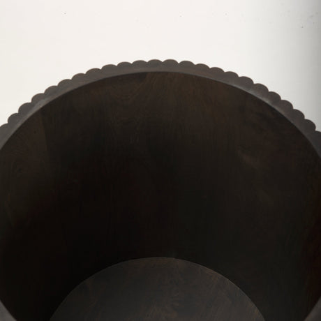 Terra Dark Brown Wood Fluted Round Side Table by Mercana at Eve Furniture