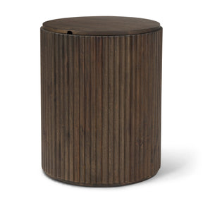 Terra Dark Brown Wood Fluted Round Side Table by Mercana at Eve Furniture