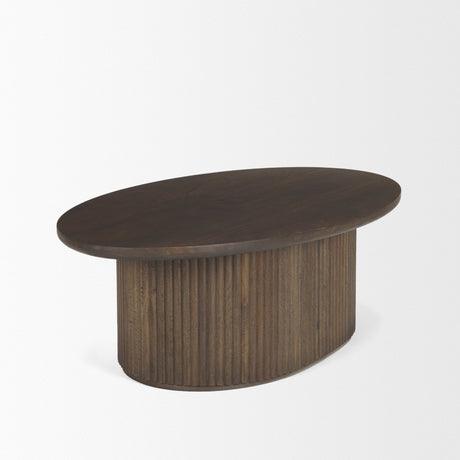Terra Dark Brown Wood Oval Fluted Coffee Table by Mercana at Eve Furniture