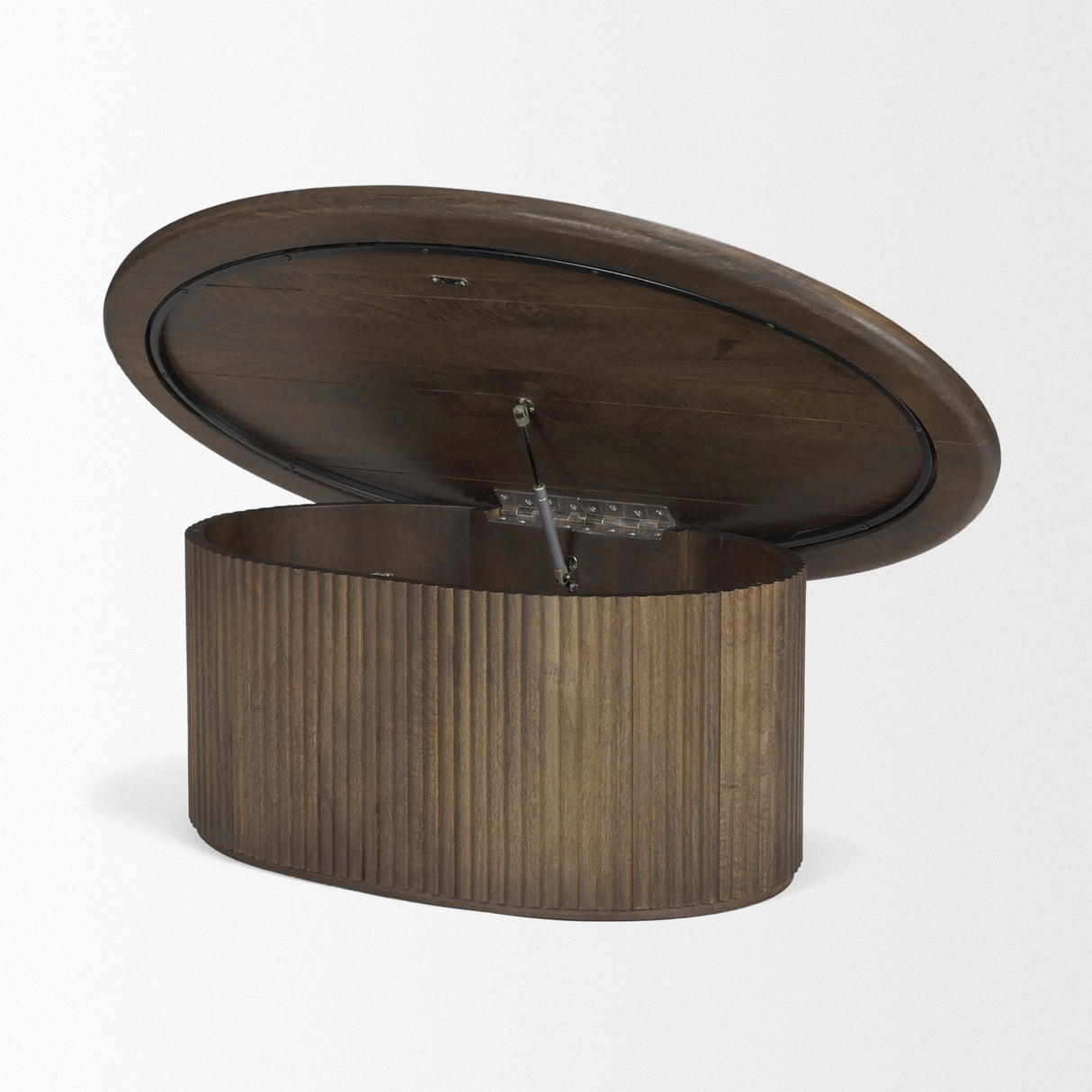 Terra Dark Brown Wood Oval Fluted Coffee Table by Mercana at Eve Furniture