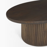 Terra Dark Brown Wood Oval Fluted Coffee Table by Mercana at Eve Furniture