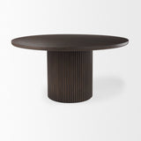 Terra Dark Brown Wood Round Fluted Dining Table by Mercana at Eve Furniture