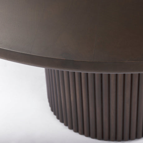 Terra Dark Brown Wood Round Fluted Dining Table by Mercana at Eve Furniture