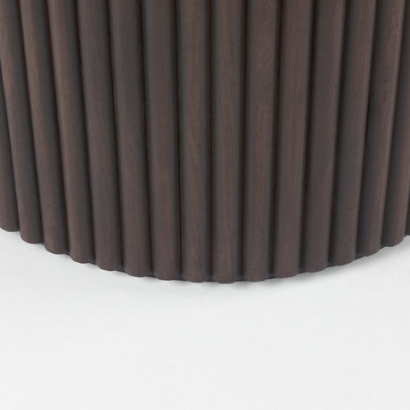 Terra Dark Brown Wood Round Fluted Dining Table by Mercana at Eve Furniture